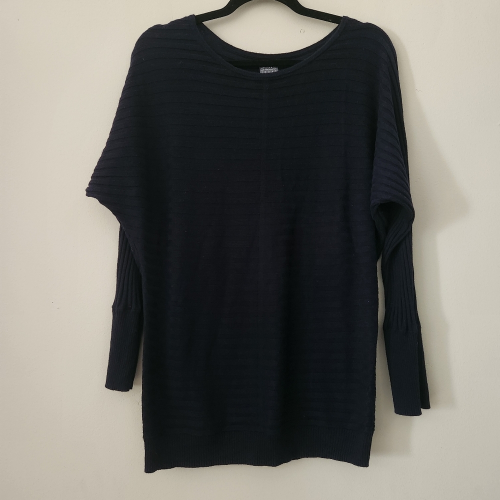 Soho Jeans Navy Blue Knit Sweater Round Neck Casual Career Ribbed Large Womens